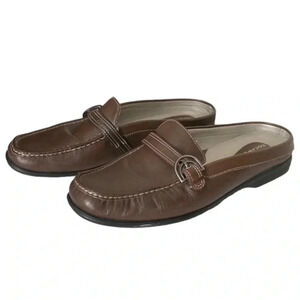 ROCKPORT | Brown Leather Brass Strap Slip-On Flat Mules Size 9.5M